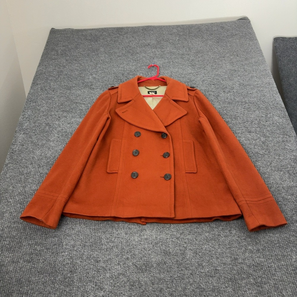 J.Crew Pea Coat Womens 14 Orange Wool Double Breasted Classic Outerwear Style